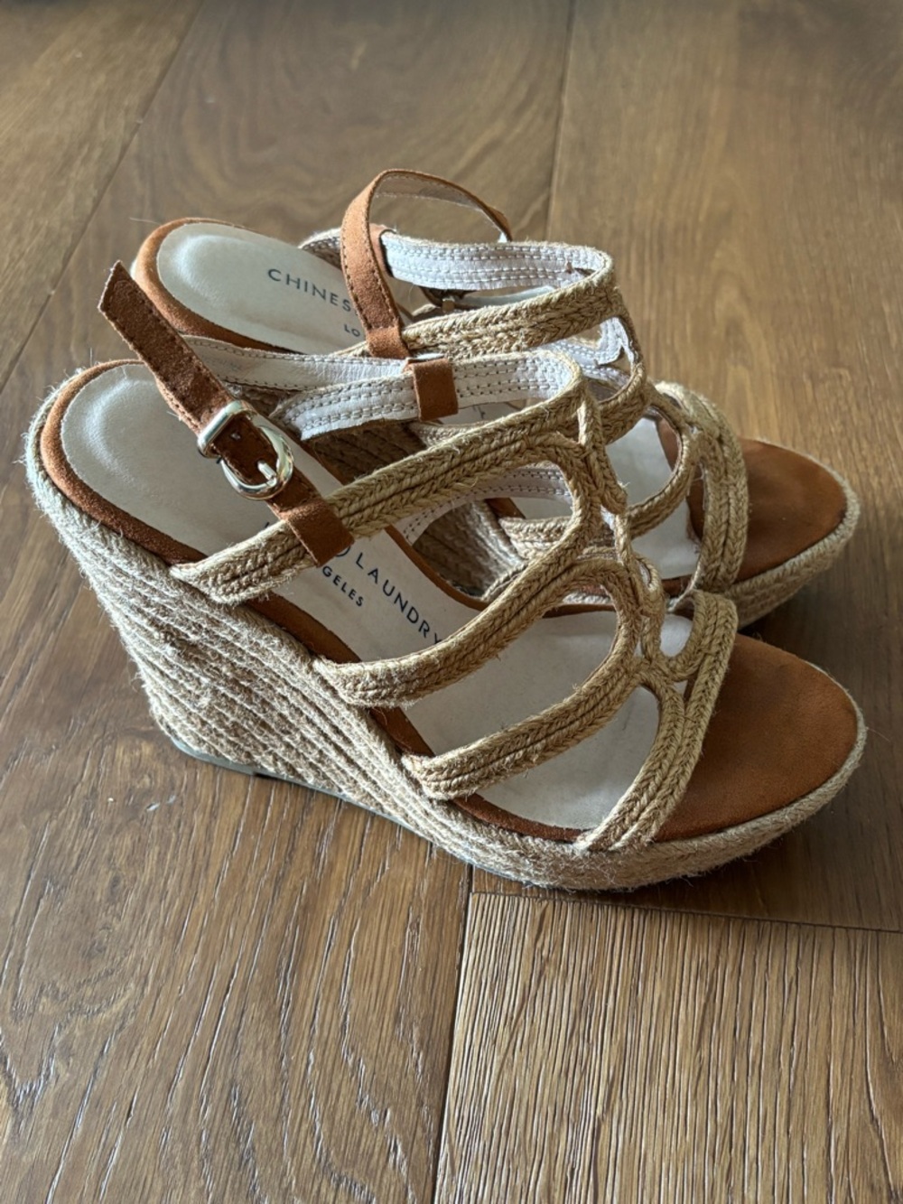 Chinese Laundry Milla Strappy Espadrille Sandal Natural Jute Sz 6 Platform Wedge